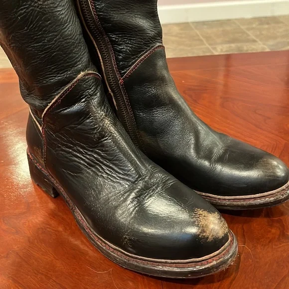 Bed Stu tall black distressed leather boots - Picture 2 of 11